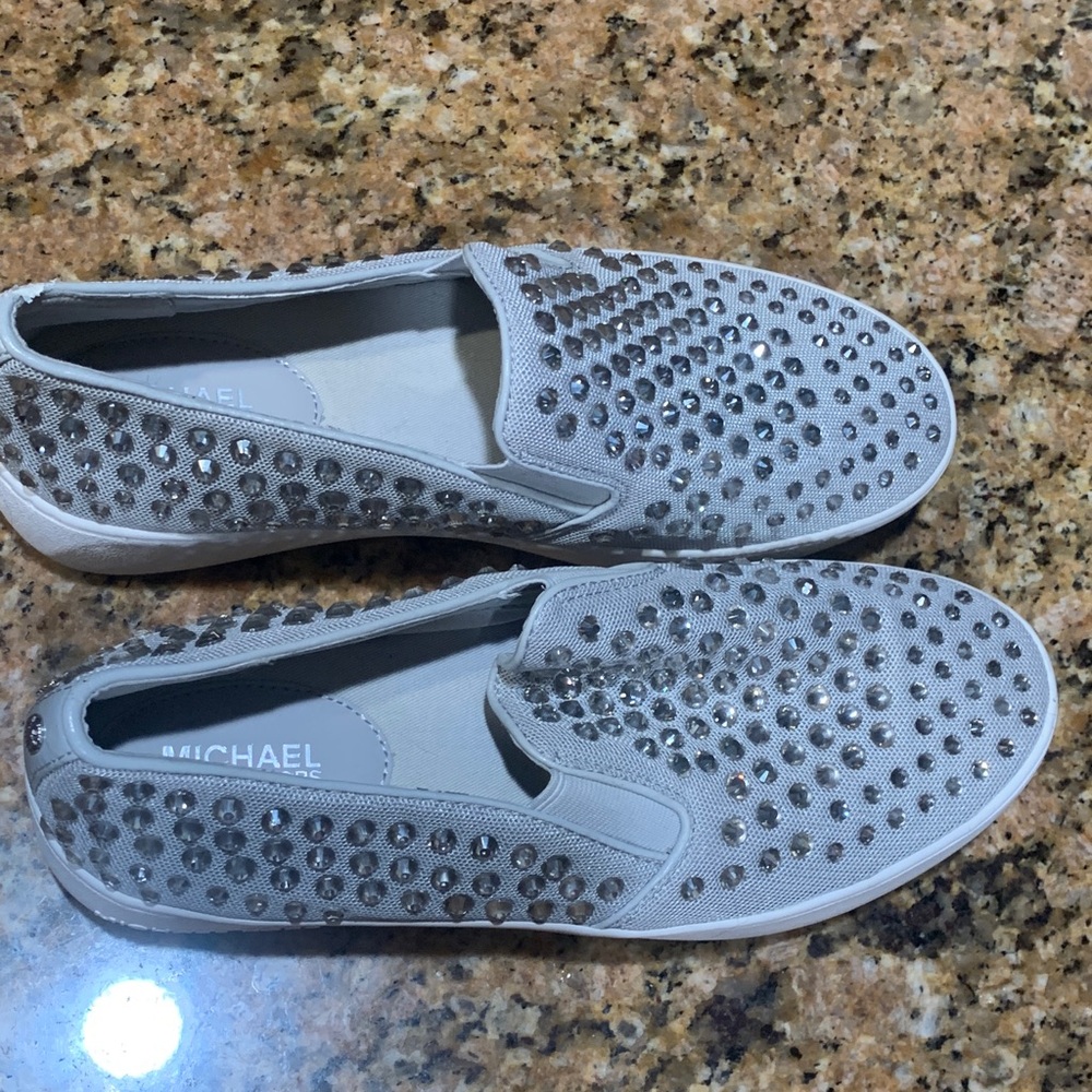 Authentic , like new Michael Kors Silver Studded Women's Loafers comfy  sexy, 7 - Picture 8 of 17